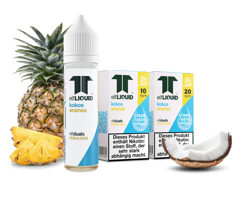 die verschiedenen elfLIQUID kokos ananas Produkte