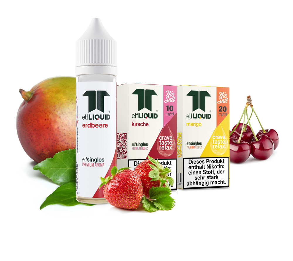 Verschiedene elfsingles Produkte und dazugehörige Früchte